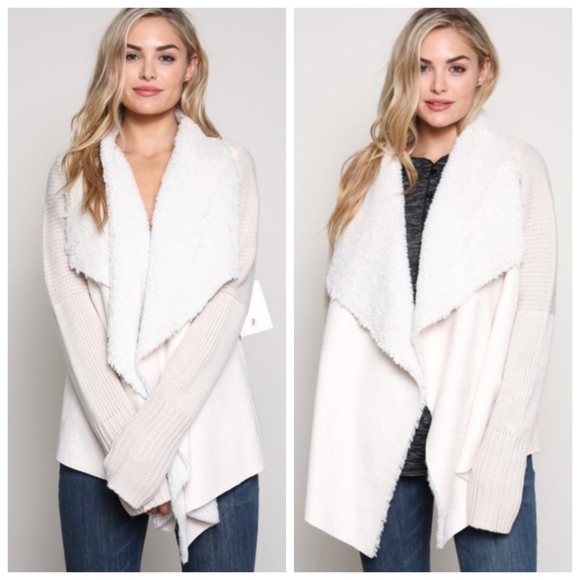 Kallimari Sweaters - New sand faux suede fur cardigan sweater